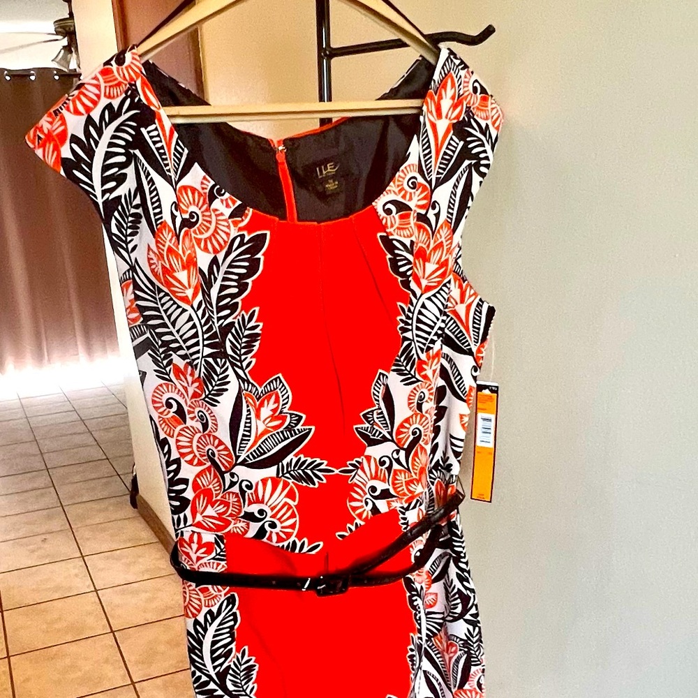 NWT; Size 12; ILE Belted Knee-Length Dress